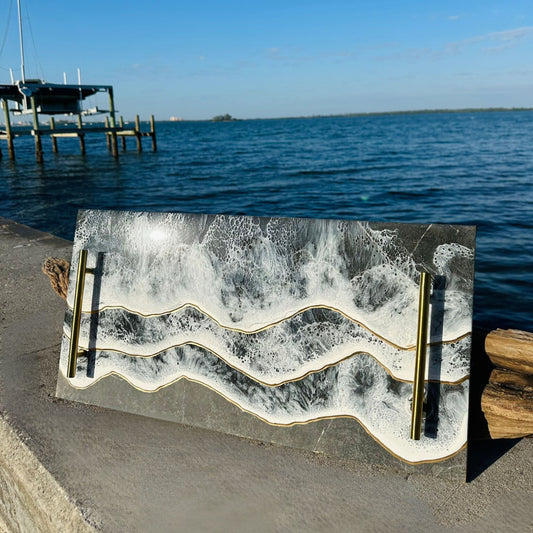 Monochrome Ocean Inspired Large Serving Tray