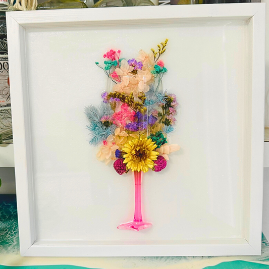 Upcycled Wine Glass & Flower Wall Art