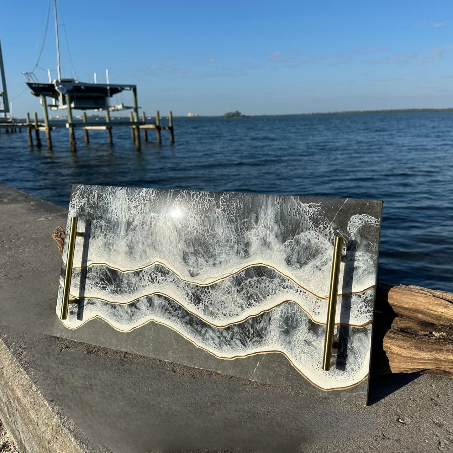 Monochrome Ocean Inspired Large Serving Tray