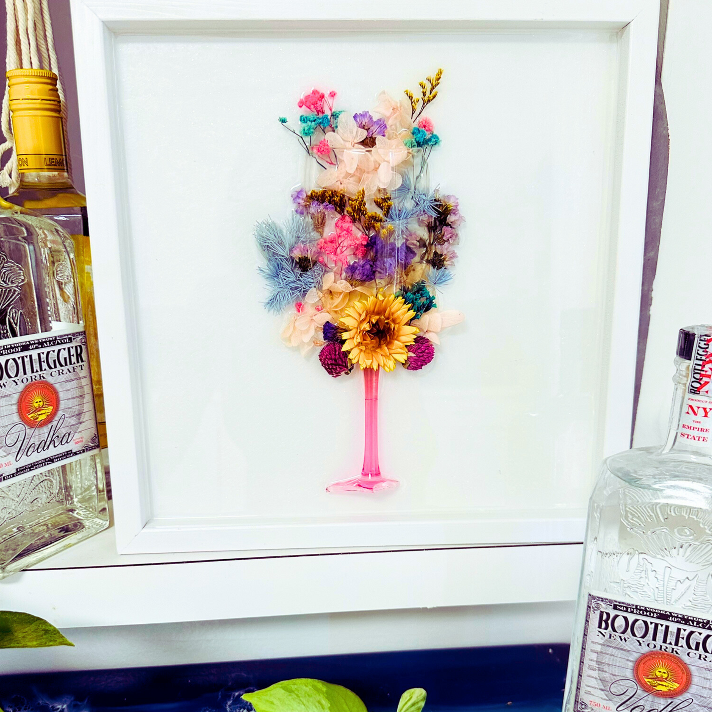 Upcycled Wine Glass & Flower Wall Art