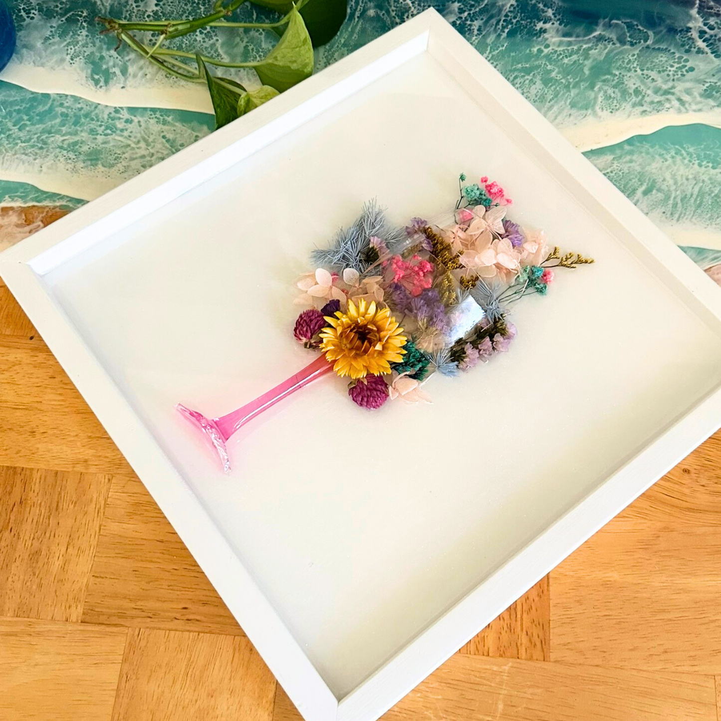 Upcycled Wine Glass & Flower Wall Art