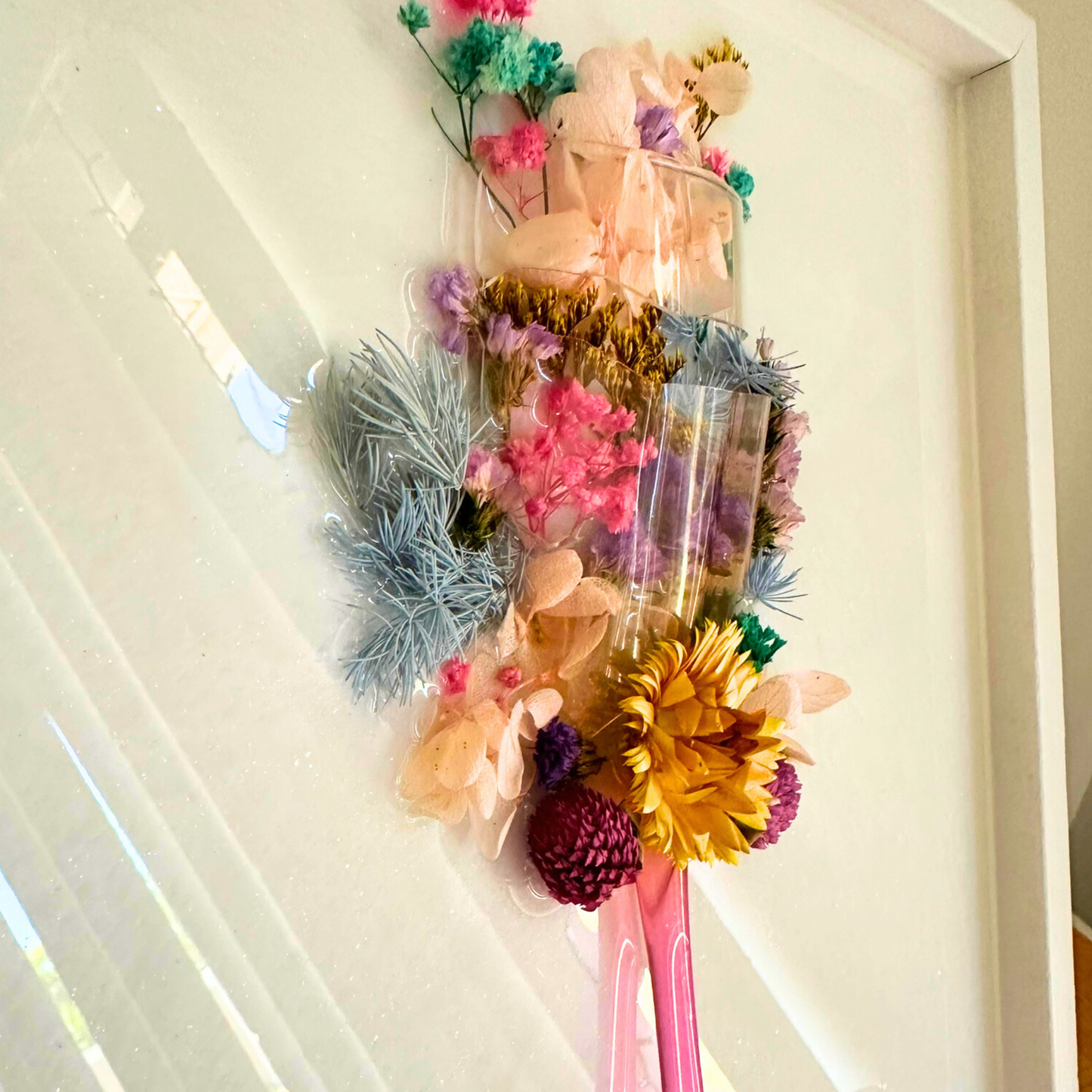 Upcycled Wine Glass & Flower Wall Art