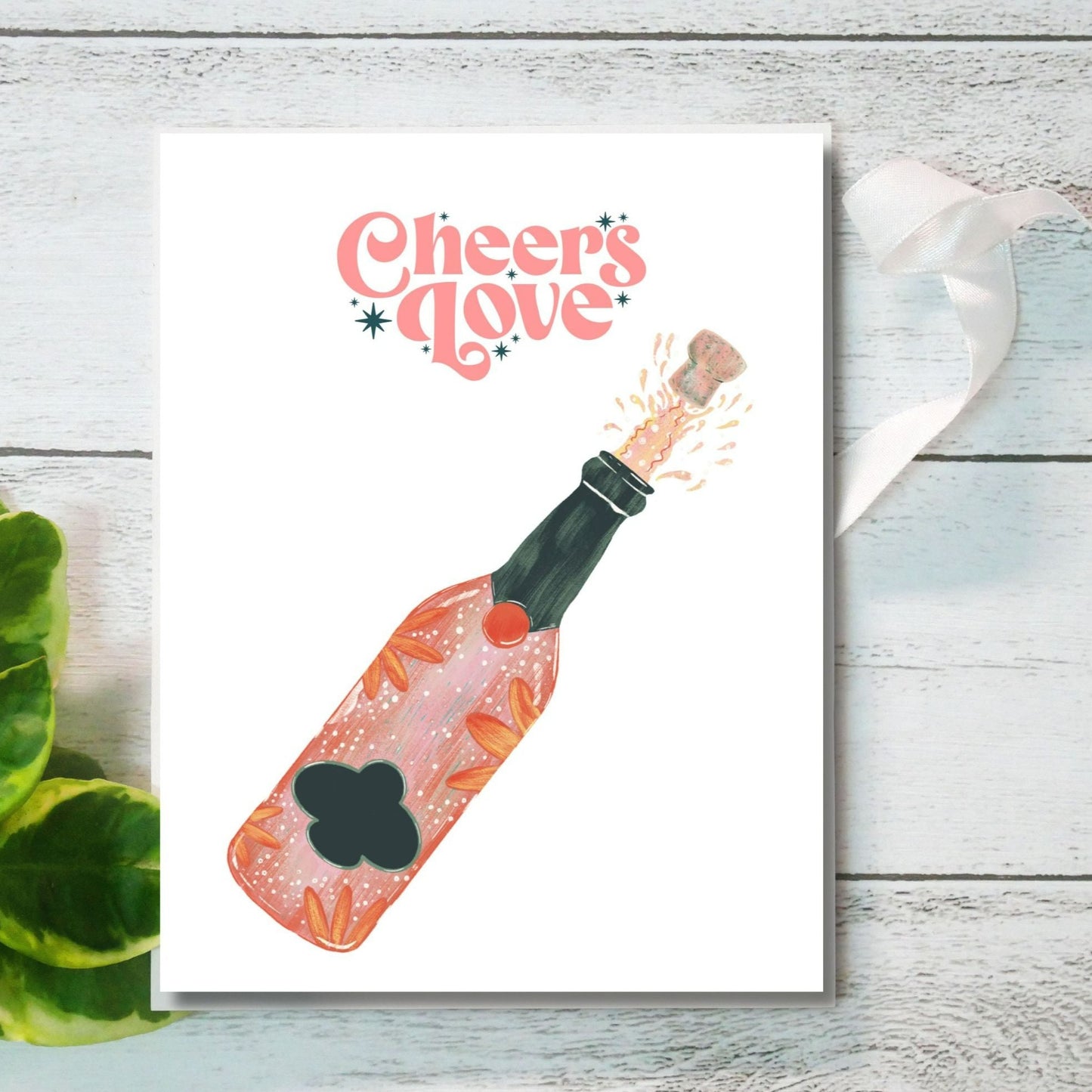 "Cheers Love" Champagne Bottle Greeting Card