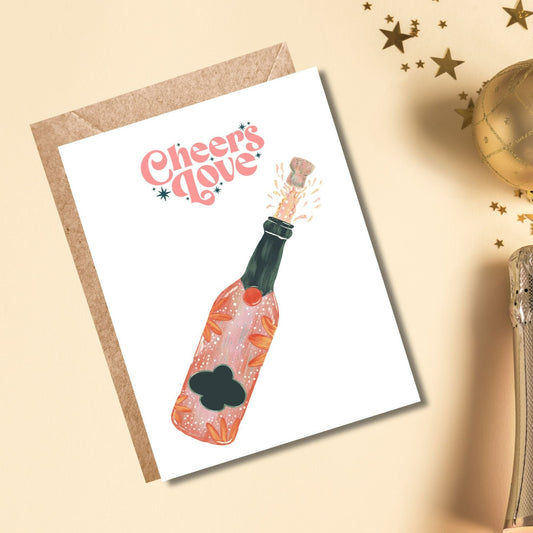 "Cheers Love" Champagne Bottle Greeting Card