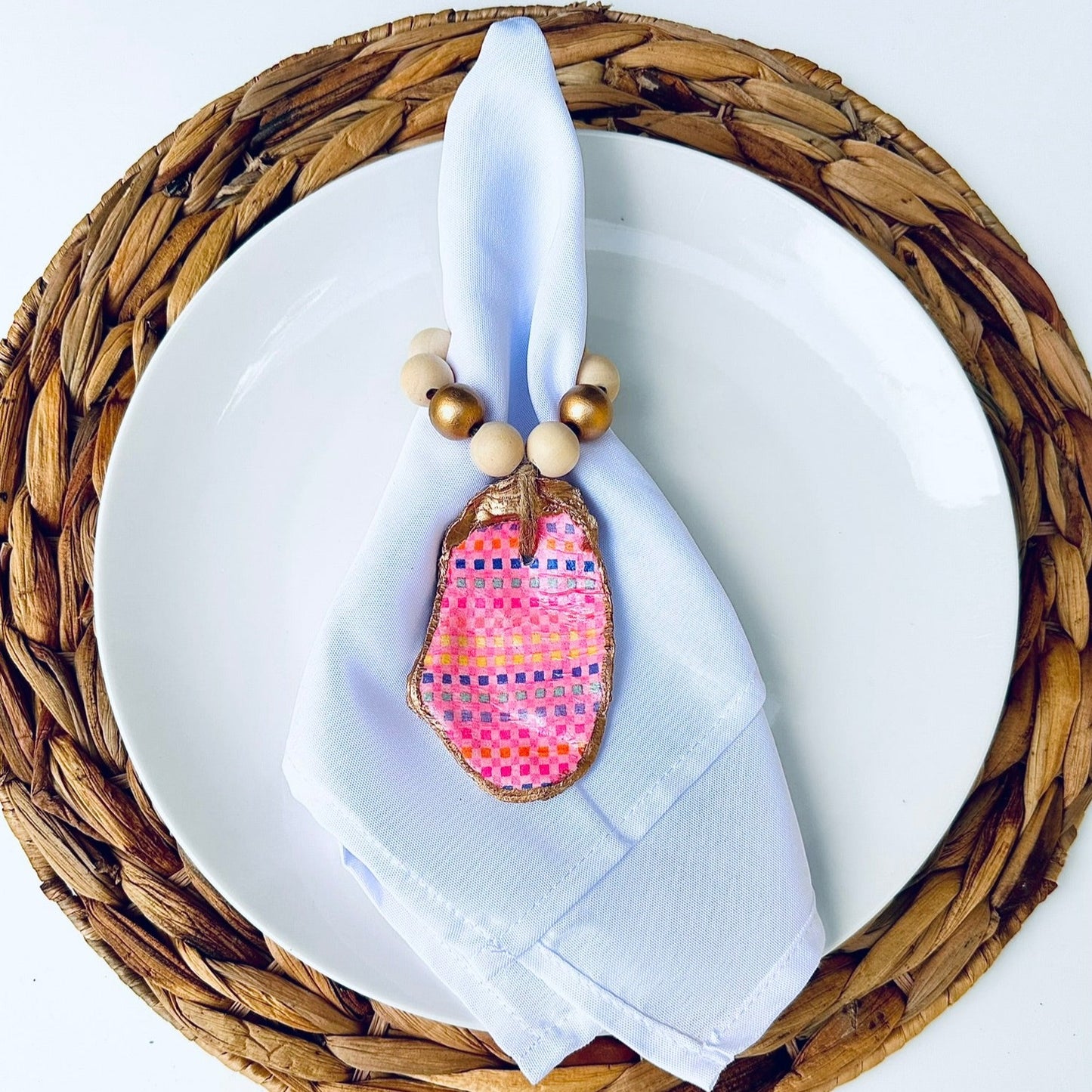 Decoupage Oyster Shell Napkin Ring: Summer Vibes Collection