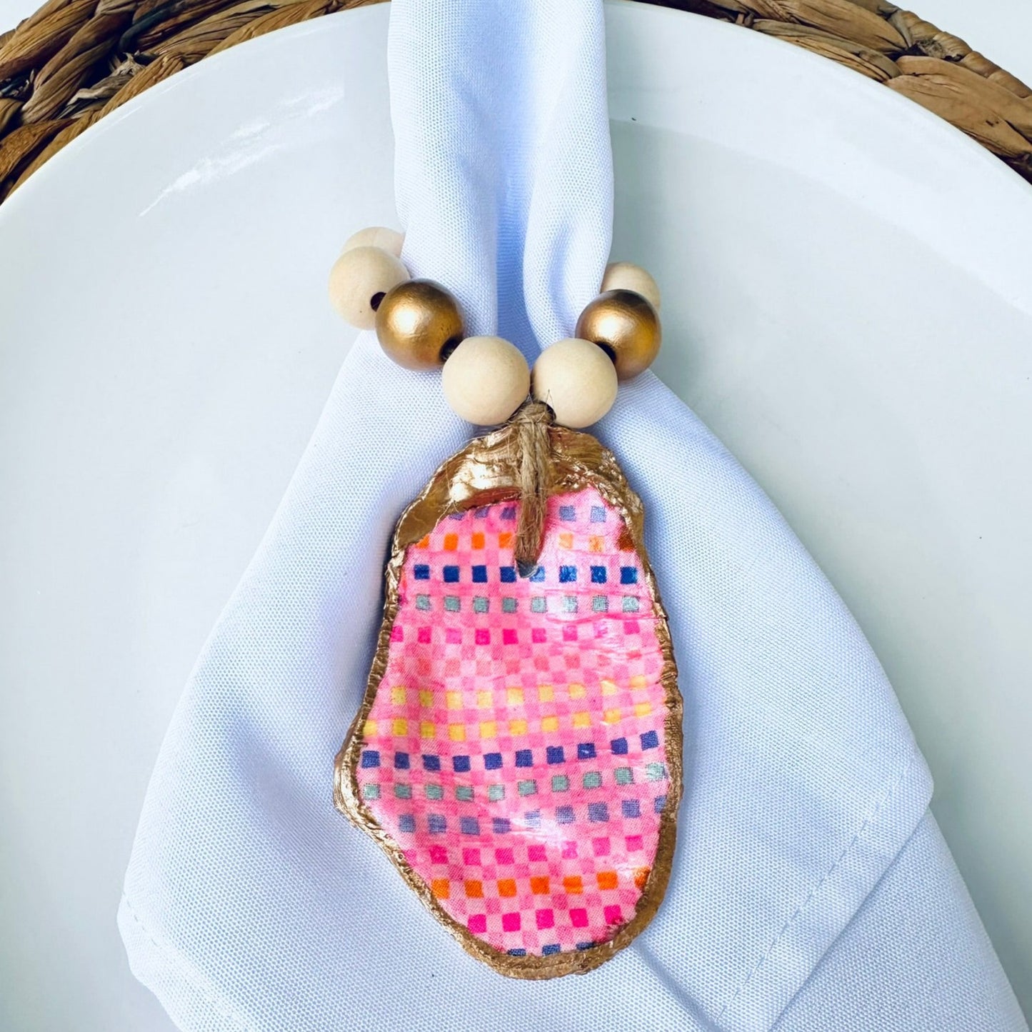 Decoupage Oyster Shell Napkin Ring: Summer Vibes Collection