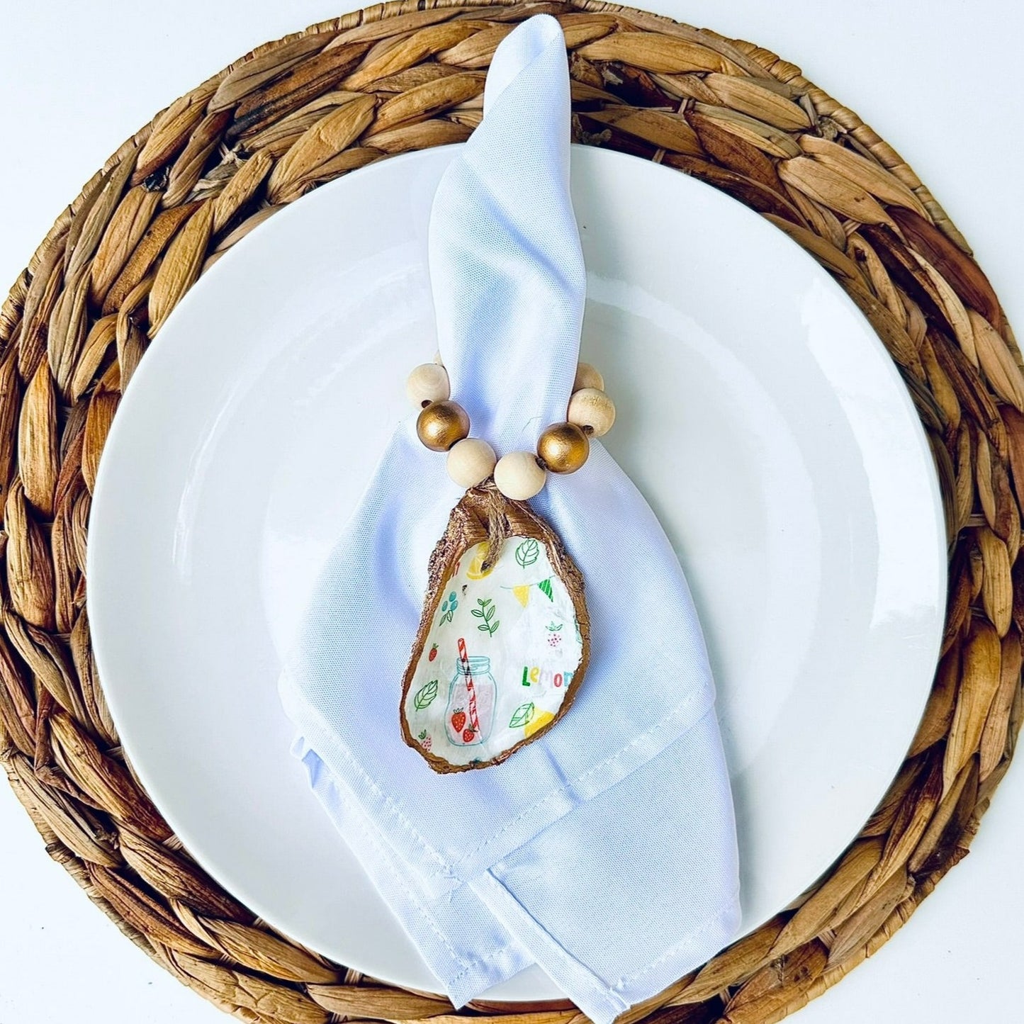 Decoupage Oyster Shell Napkin Ring: Summer Vibes Collection