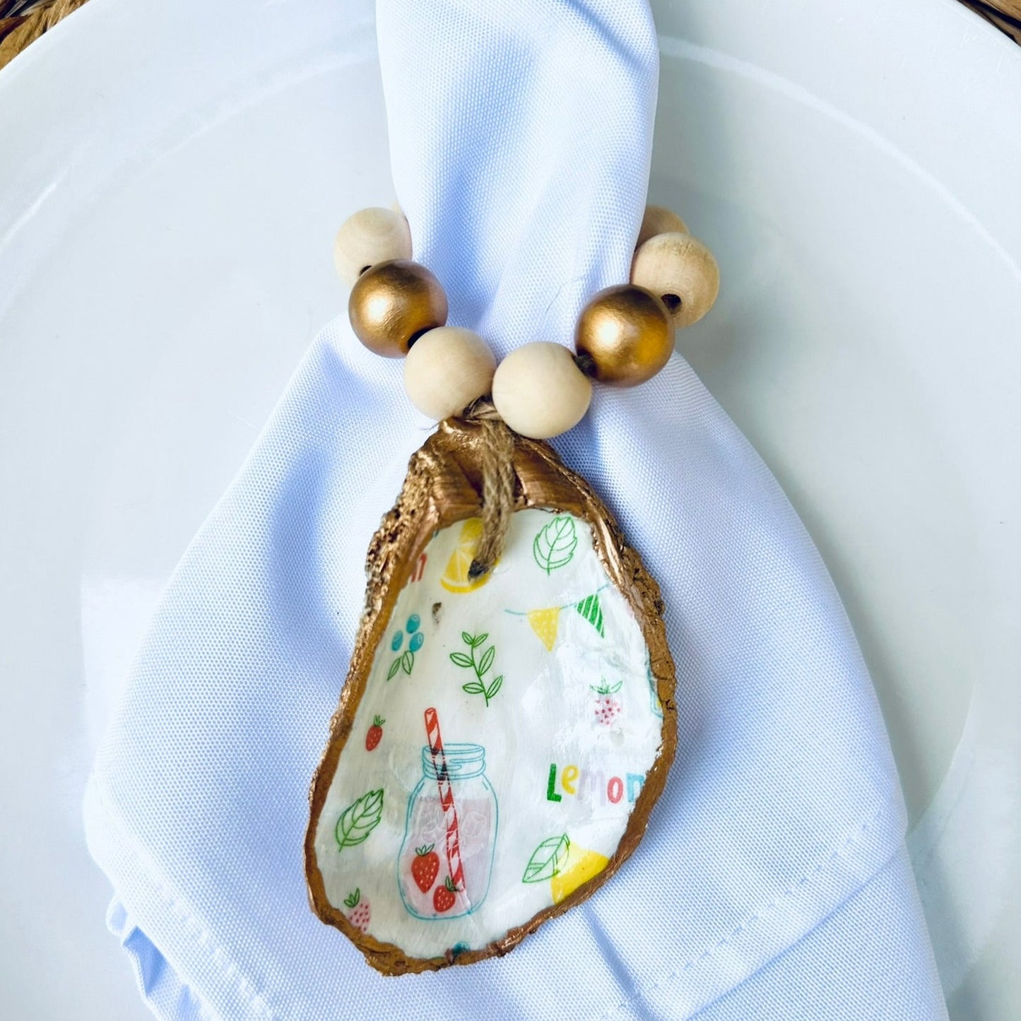 Decoupage Oyster Shell Napkin Ring: Summer Vibes Collection