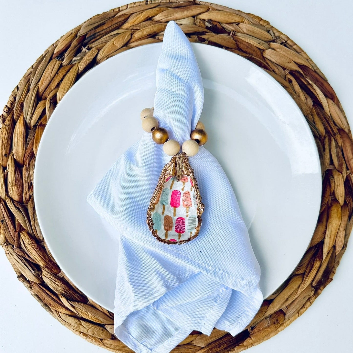 Decoupage Oyster Shell Napkin Ring: Summer Vibes Collection