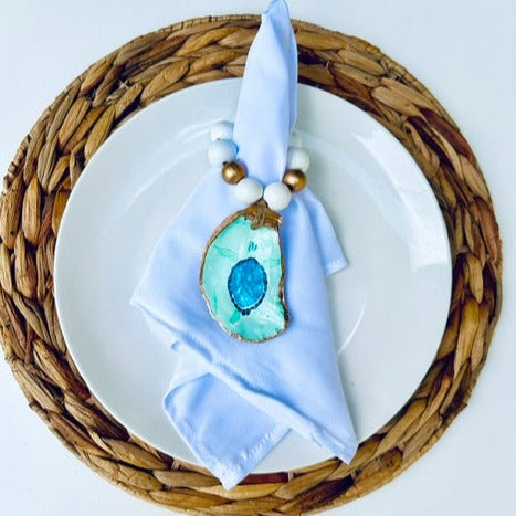 Decoupage Oyster Shell Napkin Ring: Tidepool Teal Collection