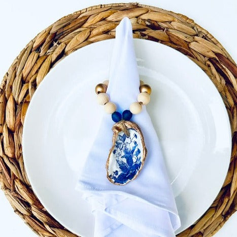 Decoupage Oyster Shell Napkin Ring: Santorini Collection