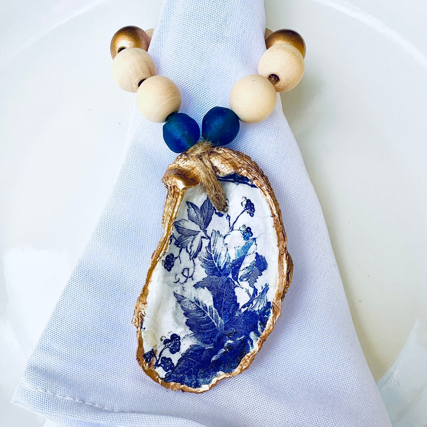 Decoupage Oyster Shell Napkin Ring: Santorini Collection