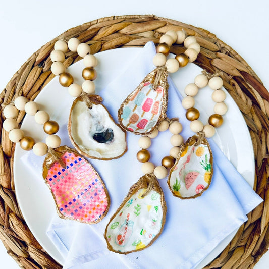 Decoupage Oyster Shell Napkin Ring: Summer Vibes Collection