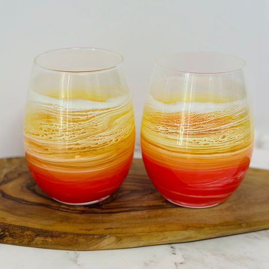 Sunset Stemless Wine Glasses