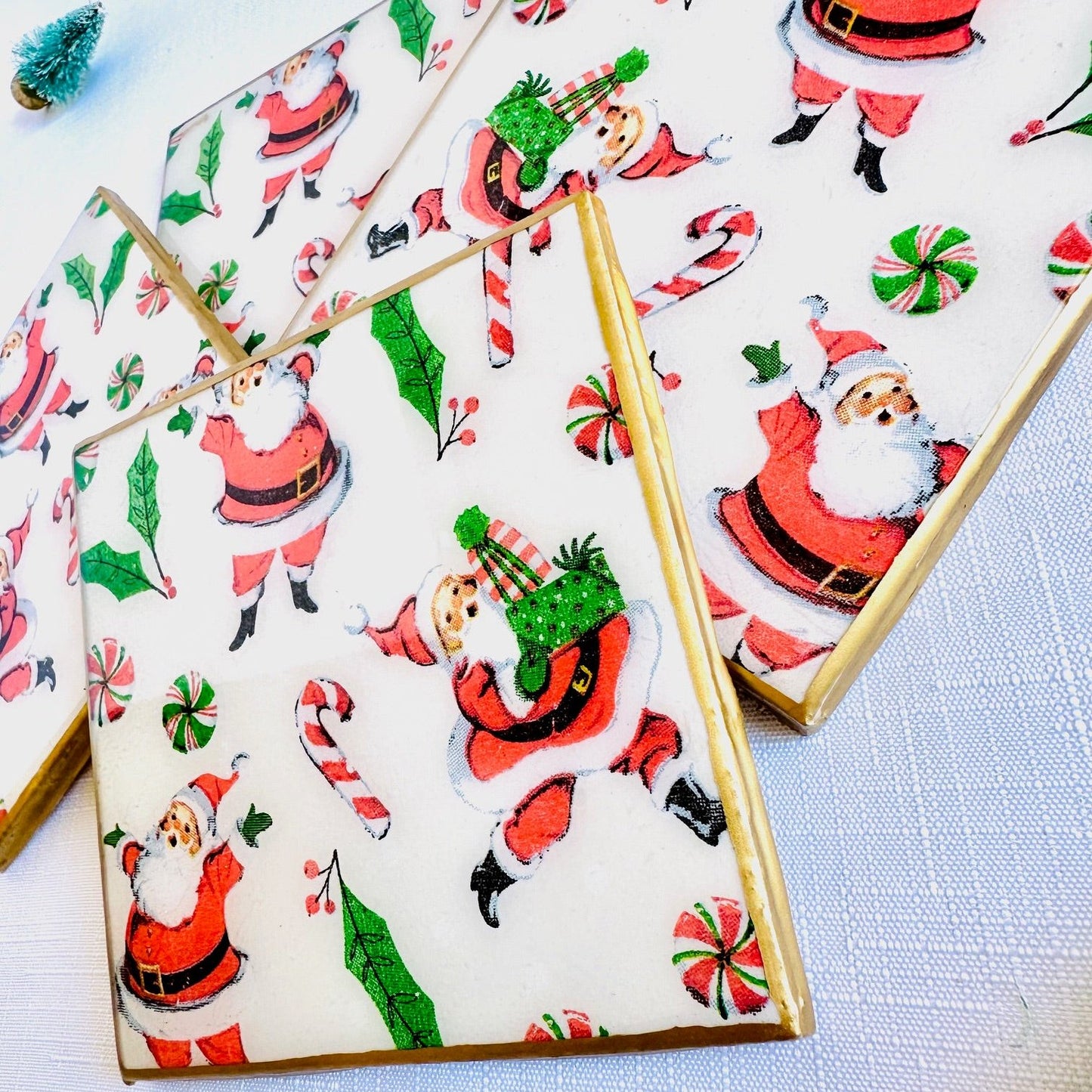 Vintage Santa Christmas Coasters - Set of 4