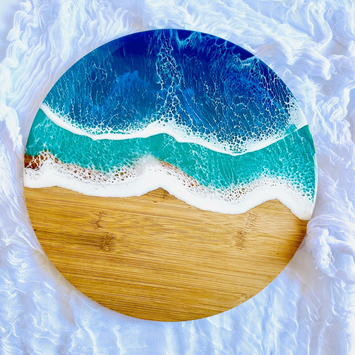 Bamboo Lazy Susan with Resin Ocean Wave