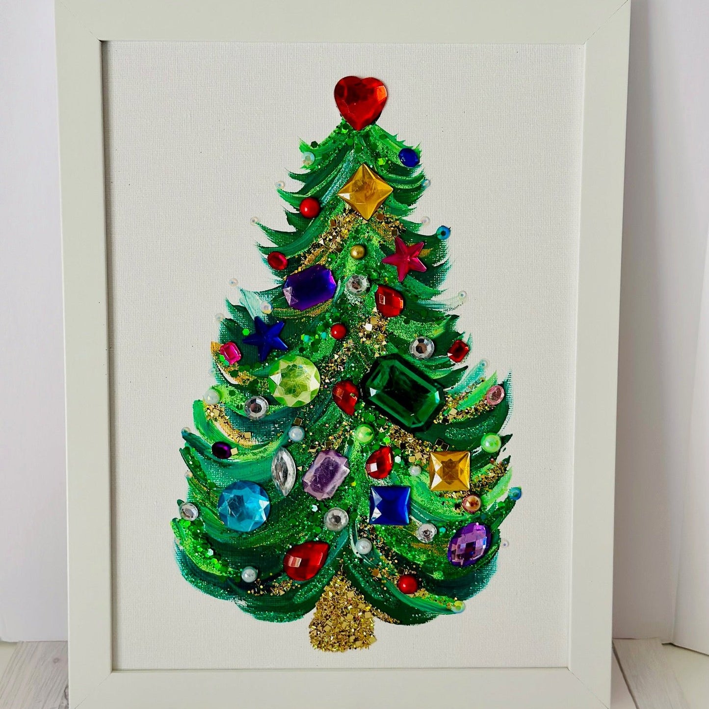 Christmas Tree Painting - Green with Colorful Accents