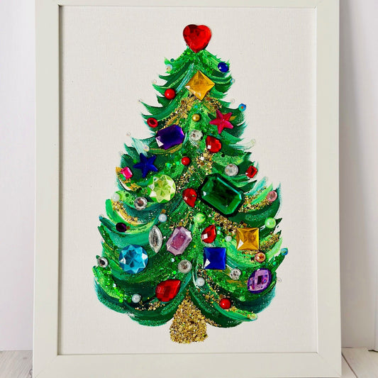 Christmas Tree Painting - Green with Colorful Accents