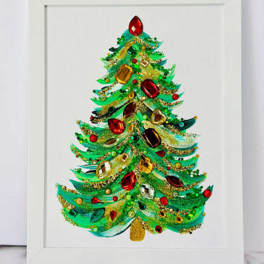 Christmas Tree Painting - Red, Green & Gold