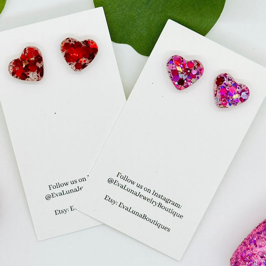 Glitter Heart Stud Earrings