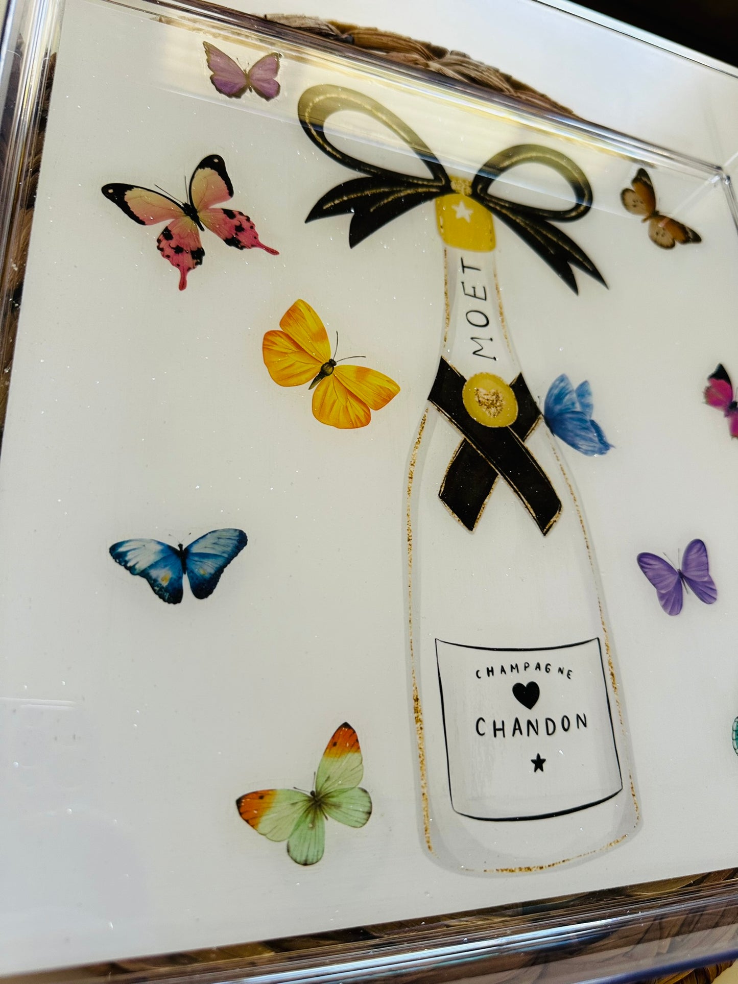 Monochrome Champagne & Butterfly Serving Tray