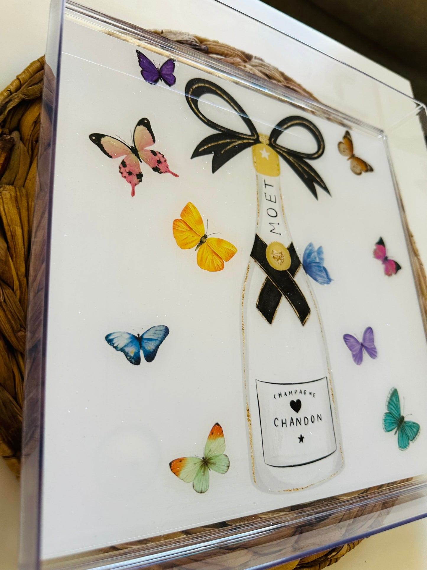 Monochrome Champagne & Butterfly Serving Tray