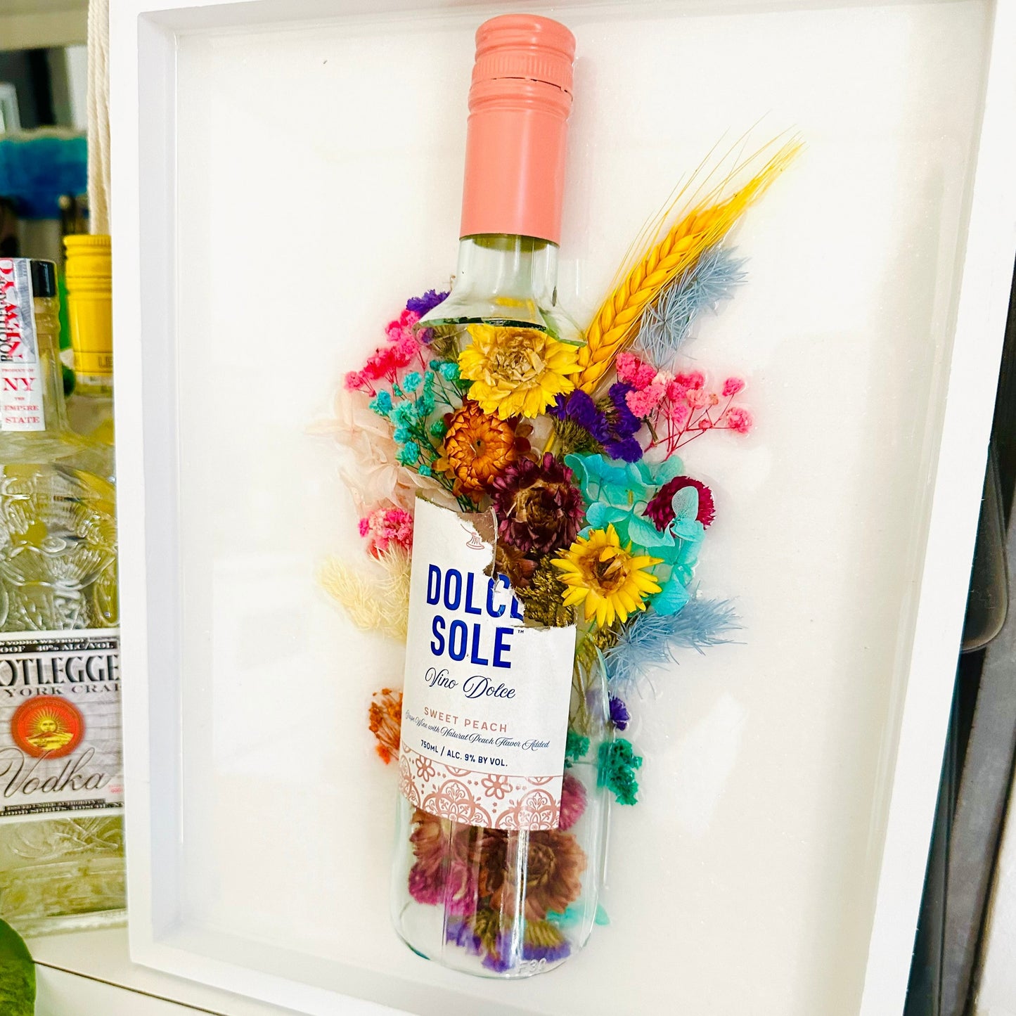 Upcycled Wine Bottle & Flower Wall Art