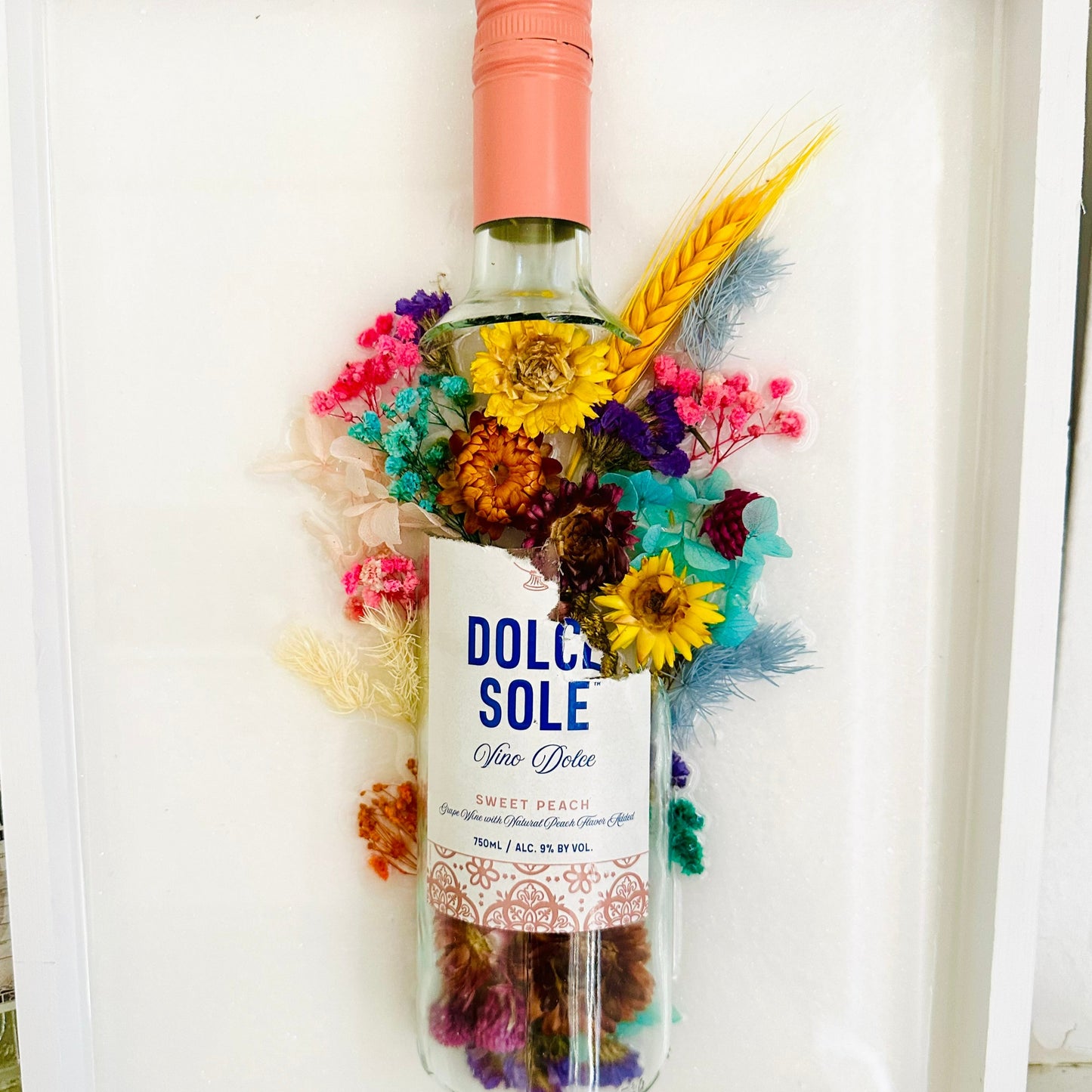 Upcycled Wine Bottle & Flower Wall Art