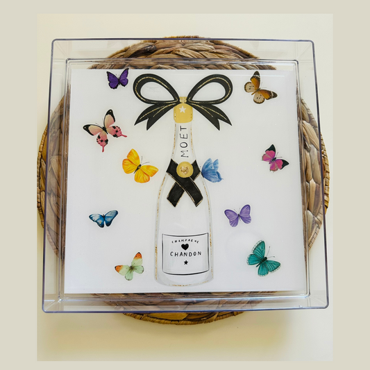 Monochrome Champagne & Butterfly Serving Tray