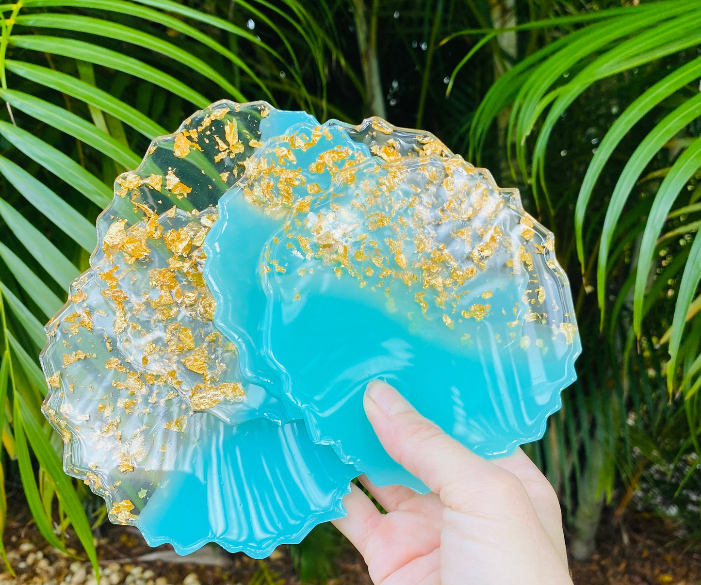 Turquoise & Gold Leaf Coasters