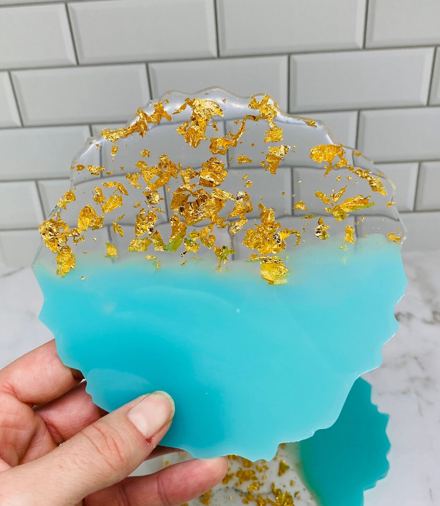 Turquoise & Gold Leaf Coasters