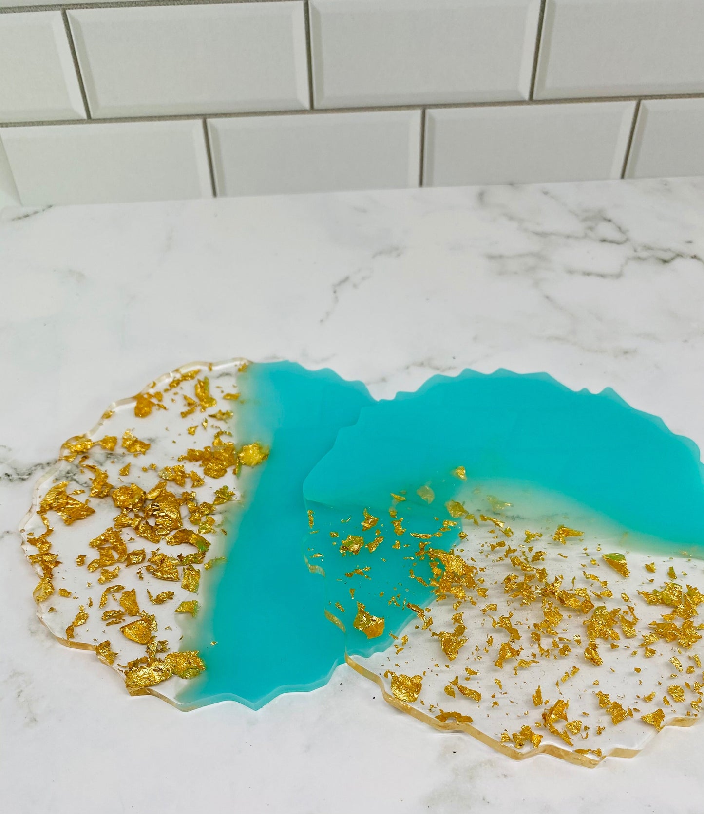 Turquoise & Gold Leaf Coasters