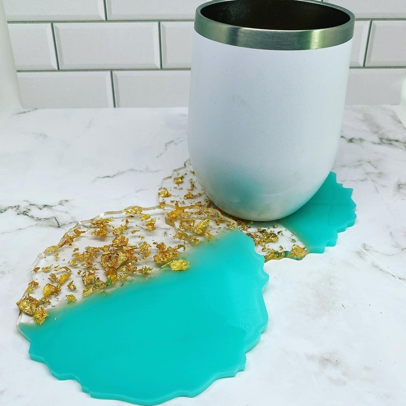 Turquoise & Gold Leaf Coasters