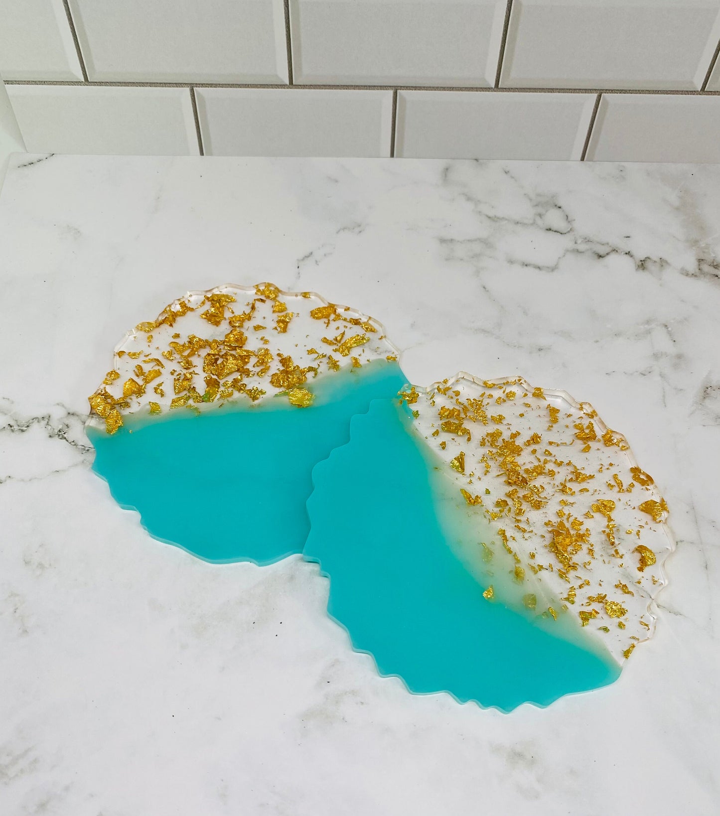 Turquoise & Gold Leaf Coasters