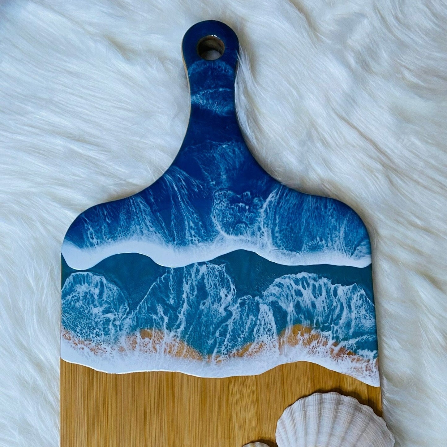 Ocean Resin Charcuterie Board with Handle, Made to Order Resin Board, Beach Wave Serving Board, Wood Charcuterie Board, Gift for Her